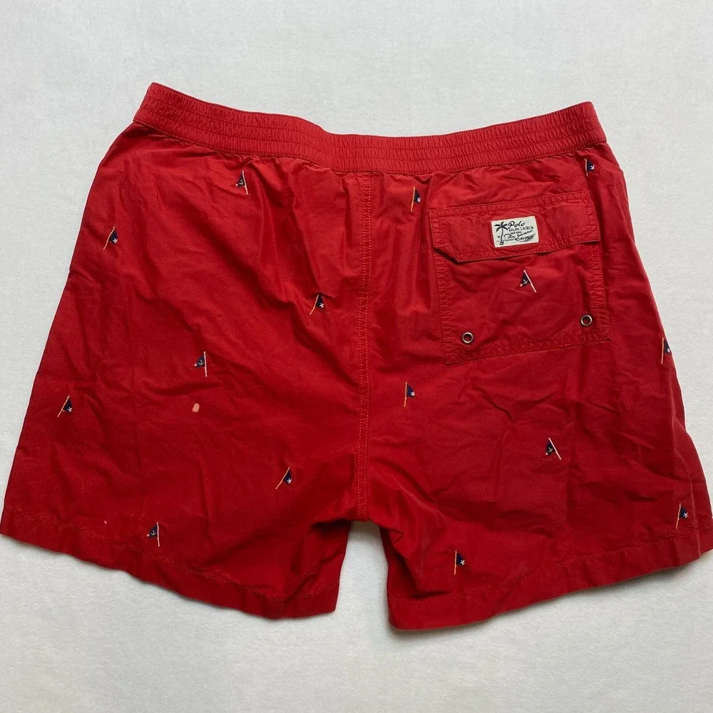 VINTAGE Polo Ralph Lauren Board Shorts Mens XL Red Flag Boat Drawstring